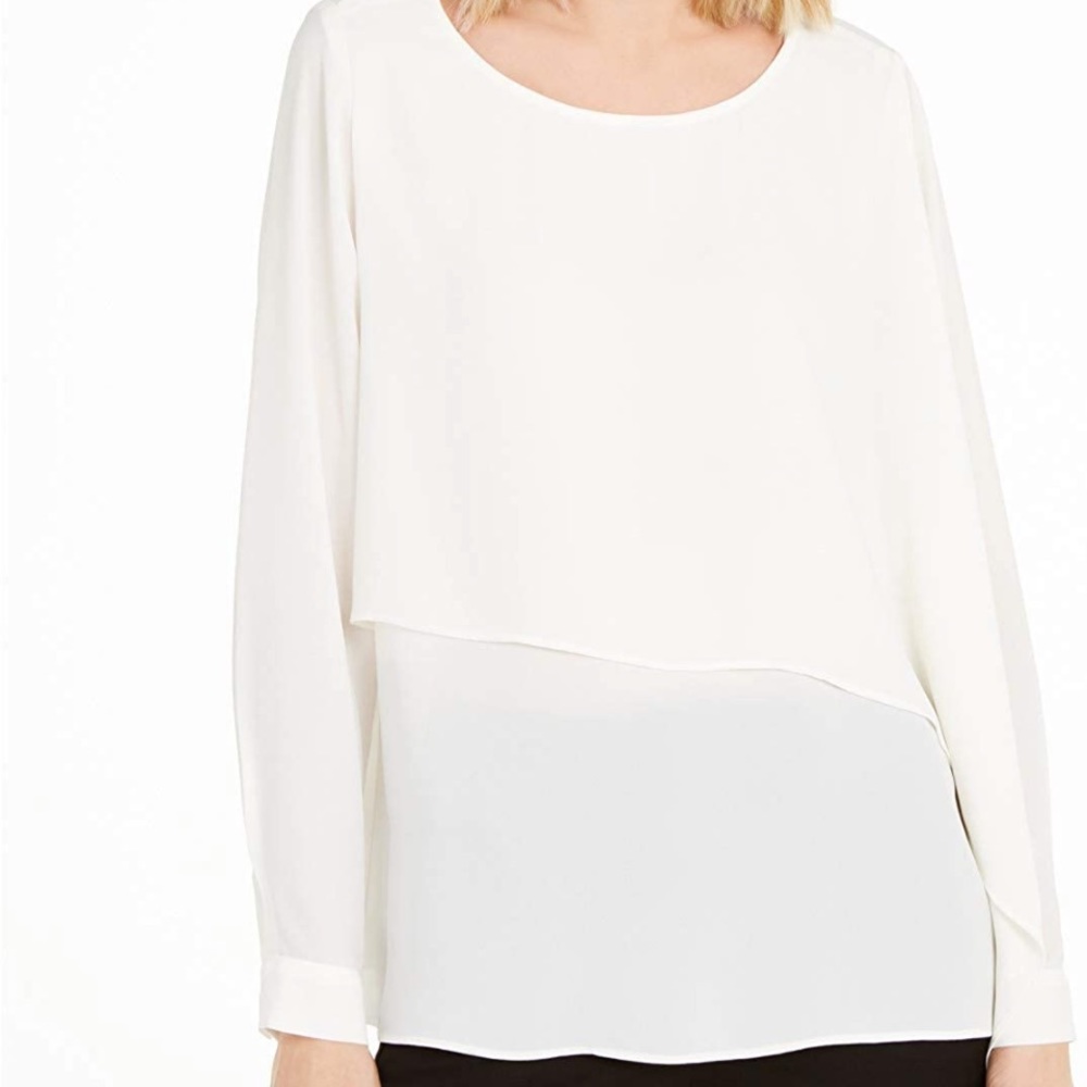 Alfani Women's Asymmetrical-Overlay Blouse Color: cloud Size:Medium